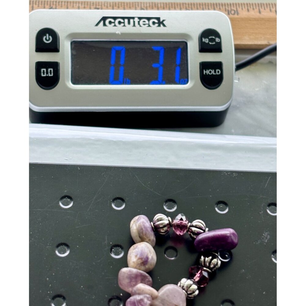 Amethyst & Purple Stone Beaded Necklace With Silver Accents Dangling Pendant & A - Picture 7 of 8